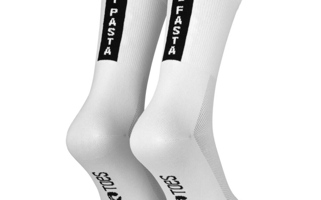Bike Socken POP TOES | DAN – EAT PASTA, BE FASTA | White | Size 43-46