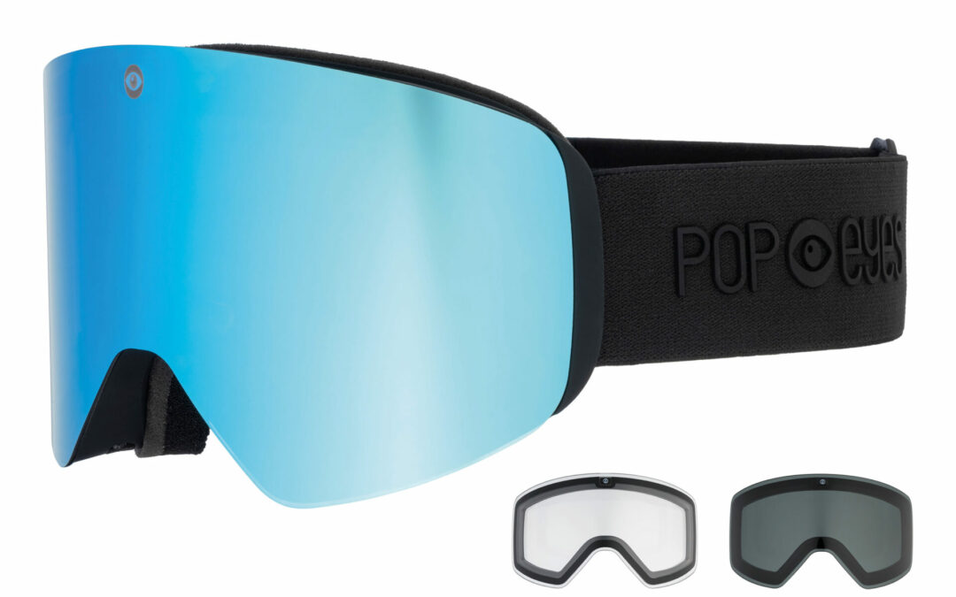 Skibrille | POP EYES | JAMIE CLEAN COLLECTION | mit magnetischer Wechselscheiben-Technologie (incl. 3 Wechselscheiben) | ALL BLACK
