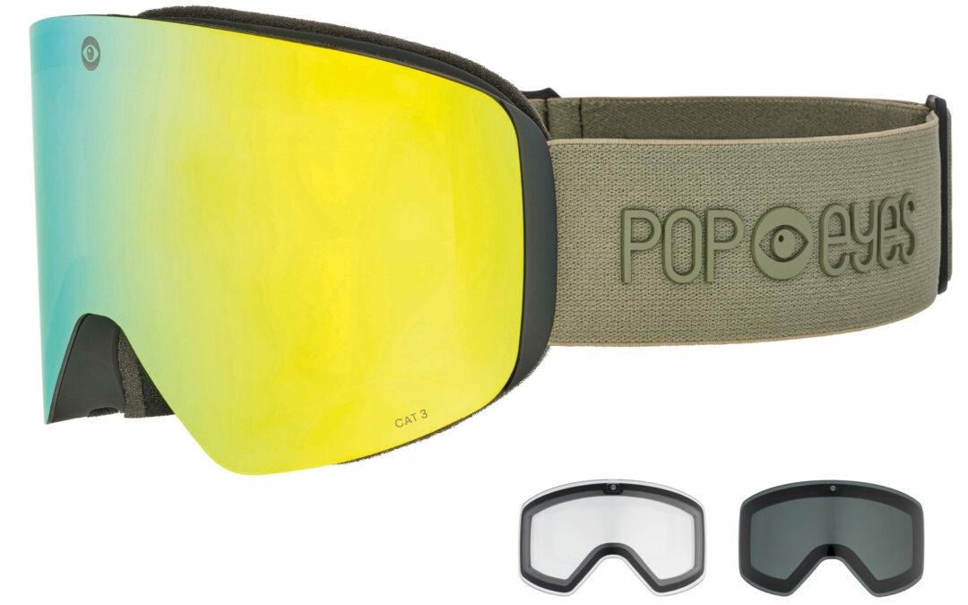Skibrille | POP EYES | JAMIE CLEAN | mit magnetischer Wechselscheiben Technologie (incl. 3 Wechselscheiben) | GOLDEN GREEN