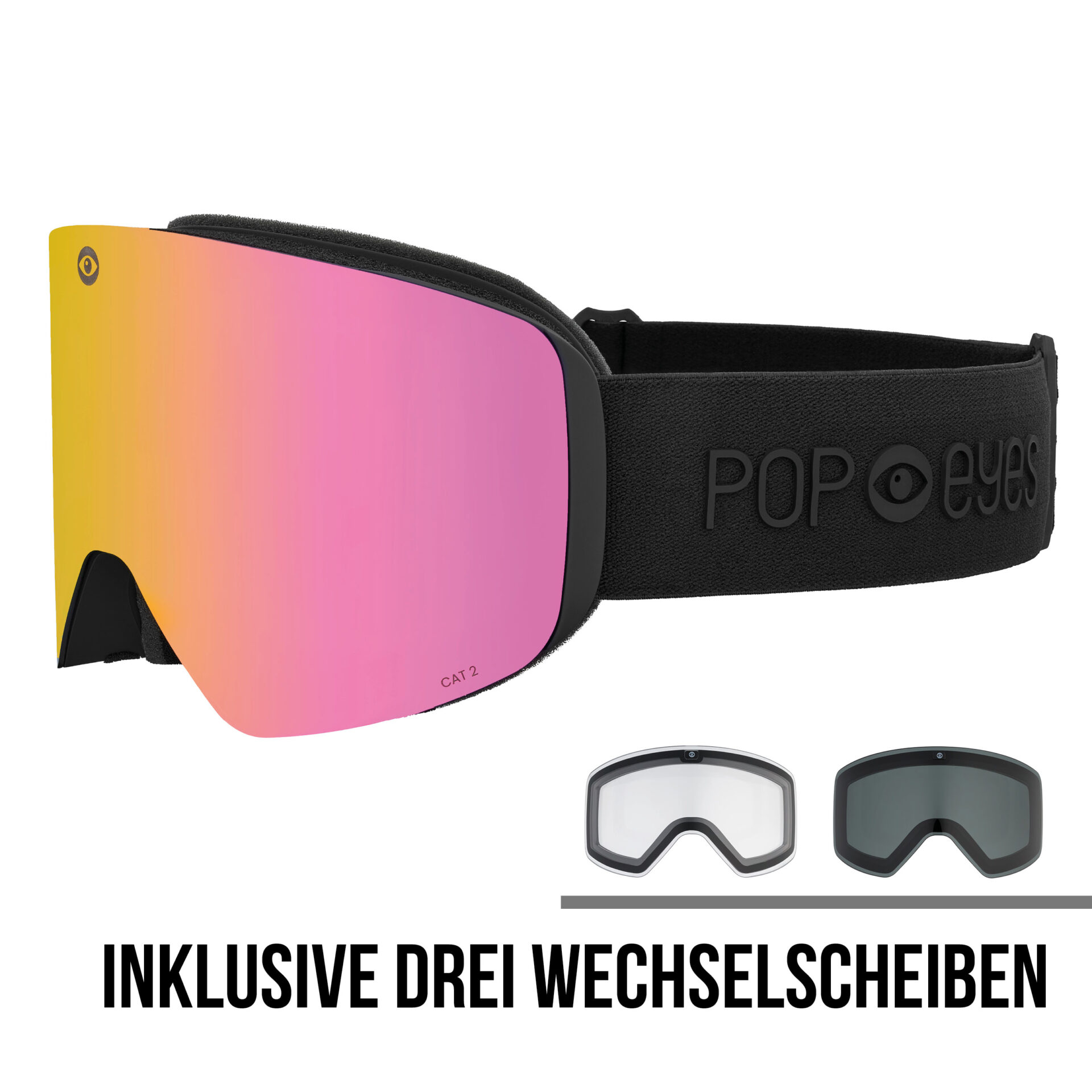 Skibrille | POP EYES | JAMIE CLEAN COLLECTION | mit magnetischer Wechselscheibentechnologie | ALL BLACK | PINK