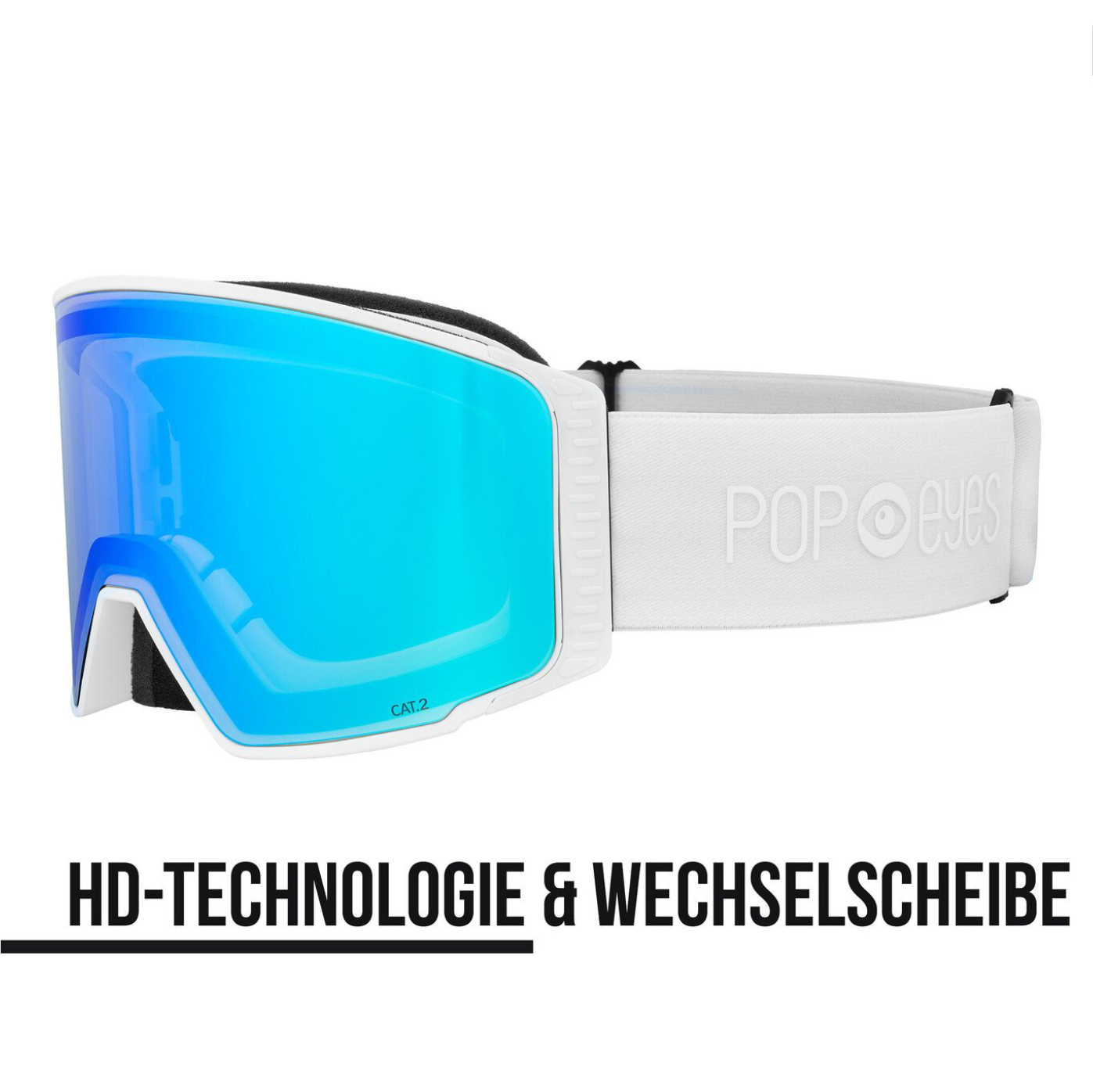 Skibrille | POP EYES | NICK HD | kontrastverstärkende High-Definition-Optik | ALL WHITE HD BLUE
